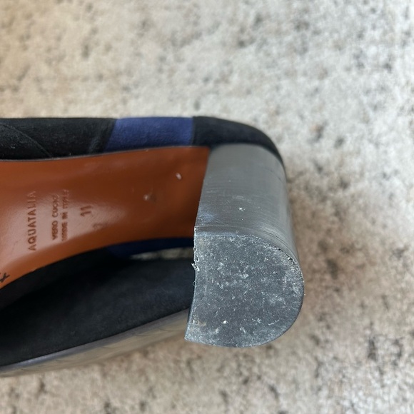 Aquatalia size 11 great used condition Black and Blue Heeled Boots Suede - Picture 8 of 11